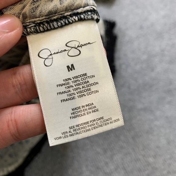 Jessica Simpson Romper Womens M Medium Cream Black Paola Fringe Tassel Flap - Picture 13 of 16